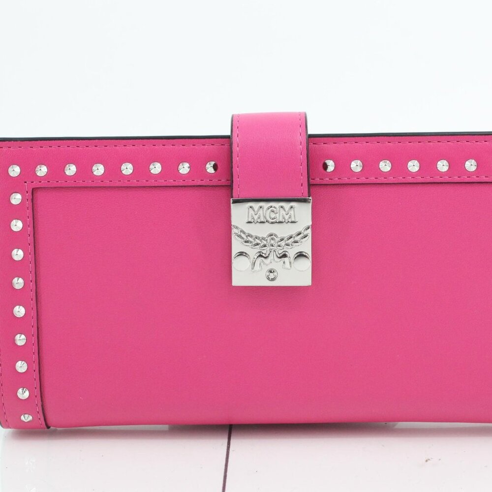 MCM Pink Studded Visetos Flap Wallet